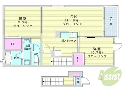 ハニーハウス大日向(2LDK/2階)の間取り写真
