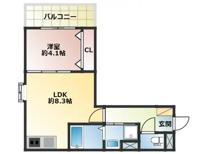 ドラゴンフィールド鳥栖(1LDK/1階)の間取り写真