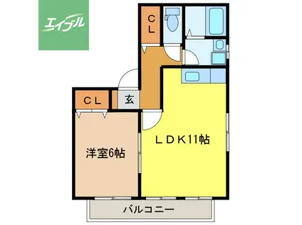 ウィルモア南ヶ丘(1LDK/1階)の間取り写真