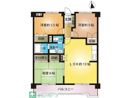 ベルメゾン大東(3LDK/2階)の間取り写真