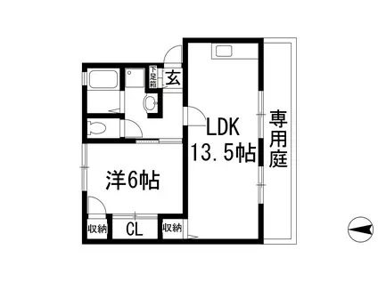 カリヨン(1LDK/1階)の間取り写真