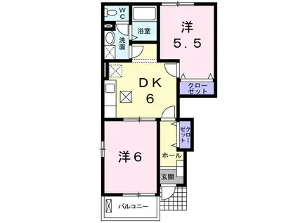 グラン・トゥールA棟(2DK/1階)の間取り写真