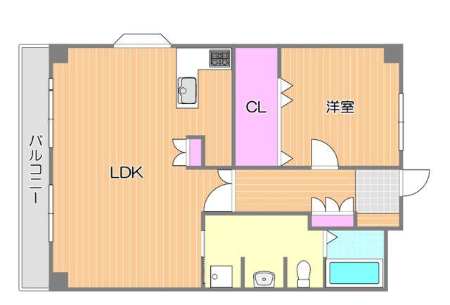 はなはうす門田本町(1LDK/5階)の間取り写真