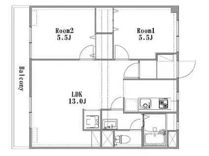 第6上野ビル(2LDK/1階)の間取り写真