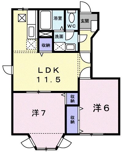 ウエストコートA(2LDK/1階)の間取り写真