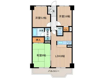 バルミー郡山(3LDK/4階)の間取り写真