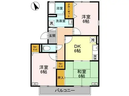 あおばハイツ(3DK/2階)の間取り写真