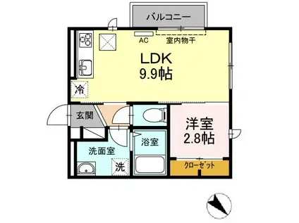 アベニーレ II棟(1LDK/1階)の間取り写真