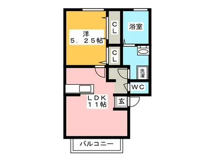 プレジオ高松 A(1LDK/2階)の間取り写真