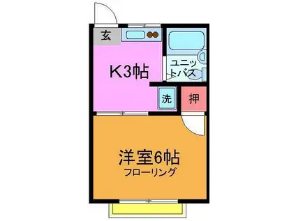 京成本線 市川真間駅 徒歩3分 2階建 築38年(1K/1階)の間取り写真