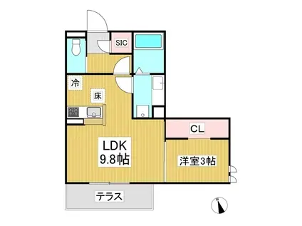 トリシア横町ノース(1LDK/3階)の間取り写真