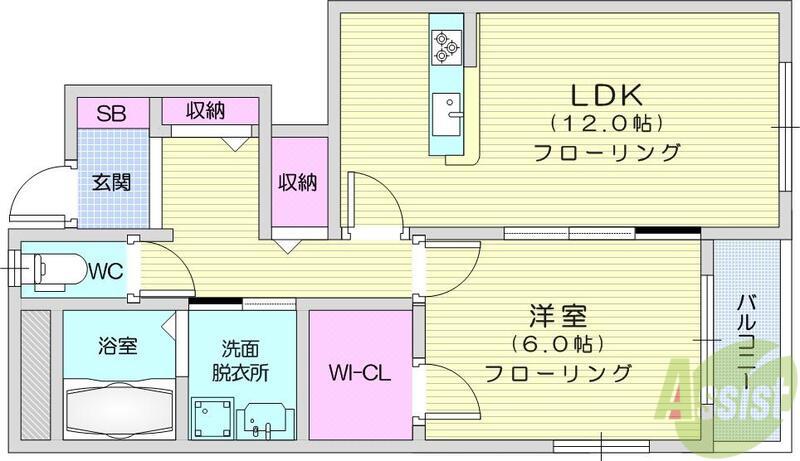 サンプレイス八木山西(1LDK/1階)の間取り写真