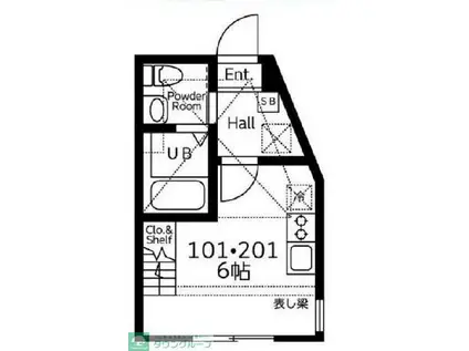 ハーミットクラブハウス井土ヶ谷IIIB号棟(ワンルーム/2階)の間取り写真