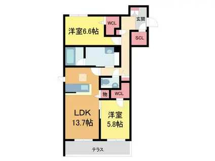 セントリビエ上甲子園(2LDK/1階)の間取り写真