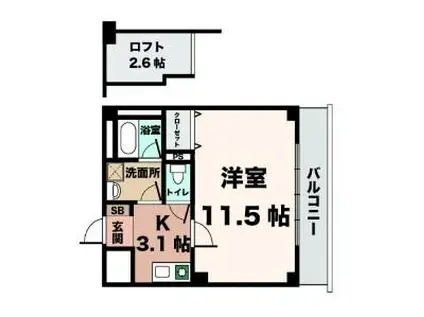 ルームズ学園北町(1K/6階)の間取り写真