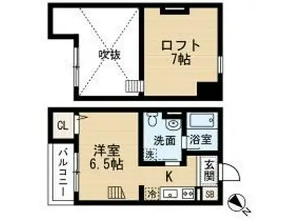 プランドールUG(ワンルーム/1階)の間取り写真