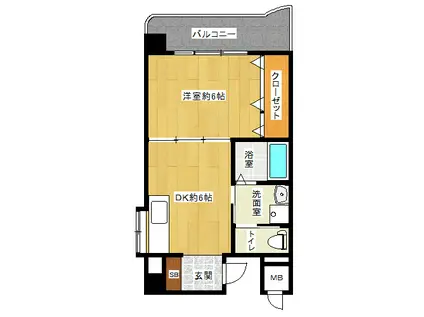 ふぁみーゆアビコIII(1DK/6階)の間取り写真