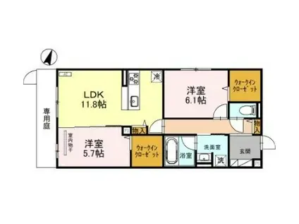 エレナ本山(2LDK/1階)の間取り写真