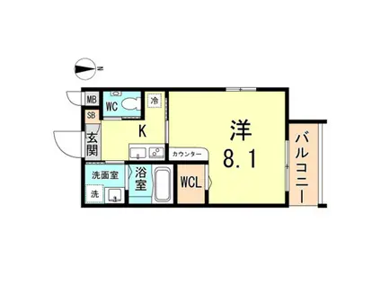 ワコーレヴィータ西宮イースト(1K/1階)の間取り写真
