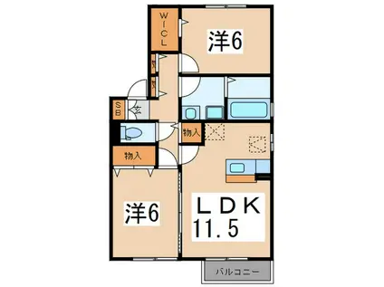 シャンローゼ下溝(2LDK/2階)の間取り写真