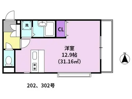 バイマイセルフ(ワンルーム/2階)の間取り写真