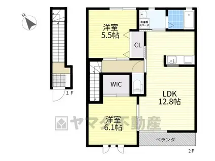 パルティールC棟(2LDK/2階)の間取り写真