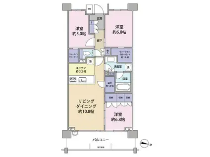 バウス武蔵境(3LDK/2階)の間取り写真