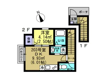 グランドール荒巻(1DK/2階)の間取り写真