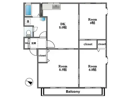 ディアコートC(3DK/1階)の間取り写真