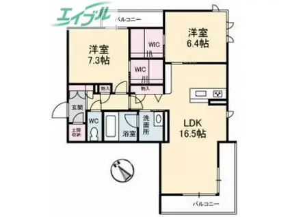 ベレオ豊成(2LDK/2階)の間取り写真