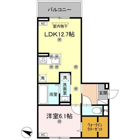 フィオーレガーデン北田宮 C(1LDK/2階)の間取り写真