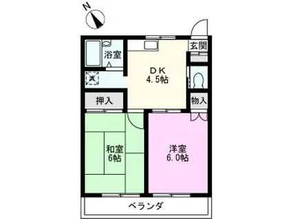 ゼルコーヴァ越谷(2DK/1階)の間取り写真