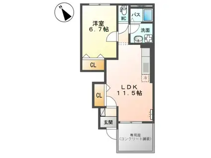 AND ONE東棟(1LDK/1階)の間取り写真