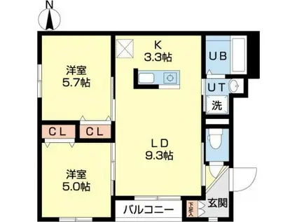グラン・フィーノ南麻生(2LDK/1階)の間取り写真