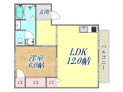 シャレオ上大市(1LDK/2階)の間取り写真