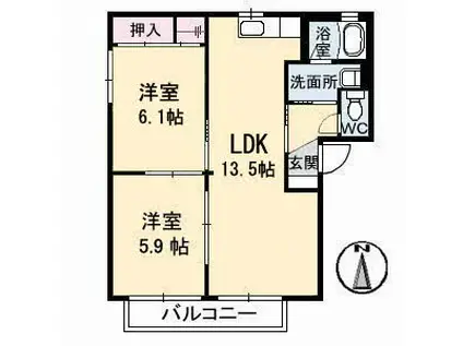 オレンジコート・フジ A棟(2LDK/1階)の間取り写真