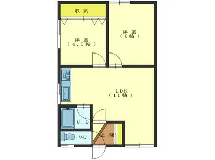 宇佐川アパート(2LDK/2階)の間取り写真