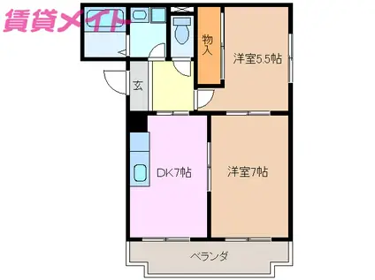 ボヌールシャトウ(2DK/2階)の間取り写真