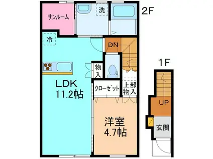FELIZII(1LDK/2階)の間取り写真