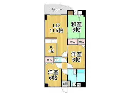 ヴィサージュ武庫之荘(3LDK/2階)の間取り写真