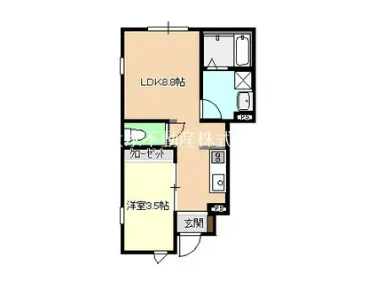 鷲崎町アパートC(1LDK/1階)の間取り写真