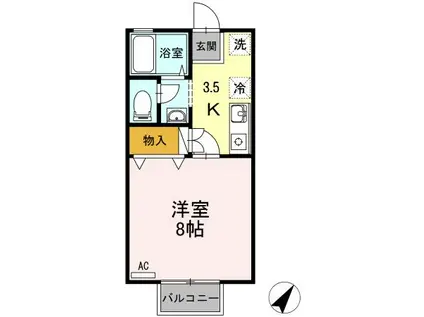 ひかりハイツB(1K/2階)の間取り写真