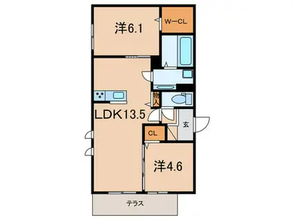 ルミエD・高倉(2LDK/2階)の間取り写真