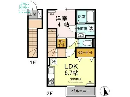 ウィットPSI(1LDK/2階)の間取り写真