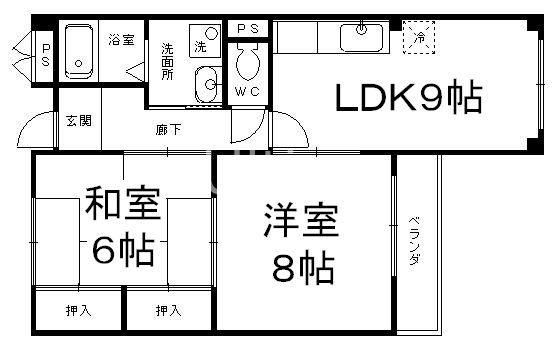 木幡グリンハイツ(2LDK/1階)の間取り写真