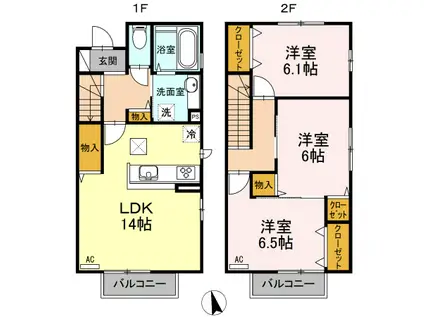 メゾネット山城(3LDK/1階)の間取り写真