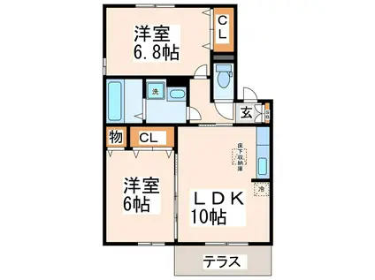 ガーデンヒルズ青葉台(2LDK/1階)の間取り写真