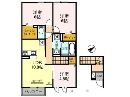 モアナ B棟(3LDK/2階)の間取り写真