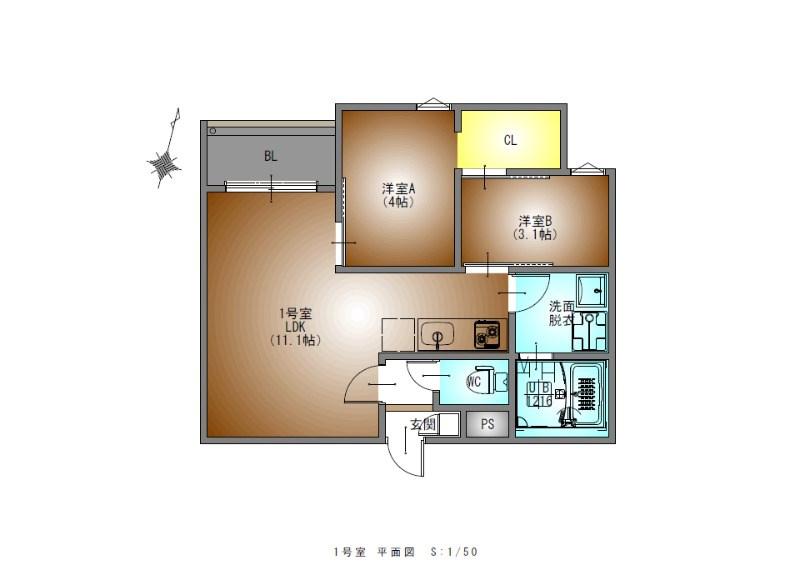 REGALEST CITY道徳(2LDK/1階)の間取り写真