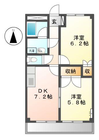 ラフィネ上恵土(2DK/2階)の間取り写真